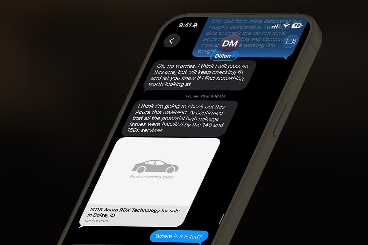 A friend texting a used-car listing link